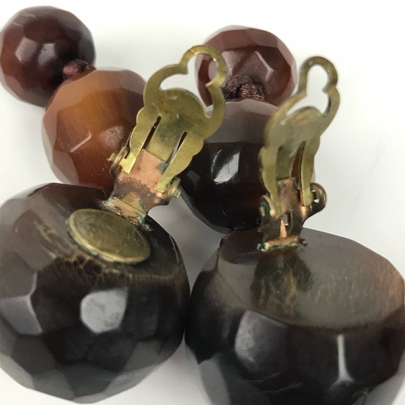 Vtg Gerda Lynggaard Monies Danish Horn Bone Runway Dangle Drop Facet Earrings - Picture 8 of 8